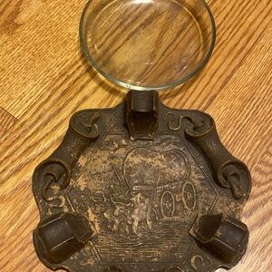 Vintage Ornawood Ashtray Western Covered Wagon Pioneer Frontier Snake Pipe Rest